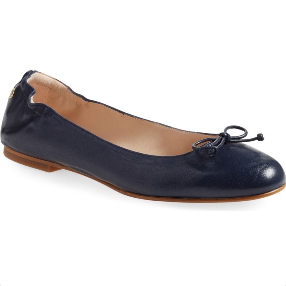 L.K Bennett Thea leather ballet flats Navy blue minimalist slip on shoes size 8